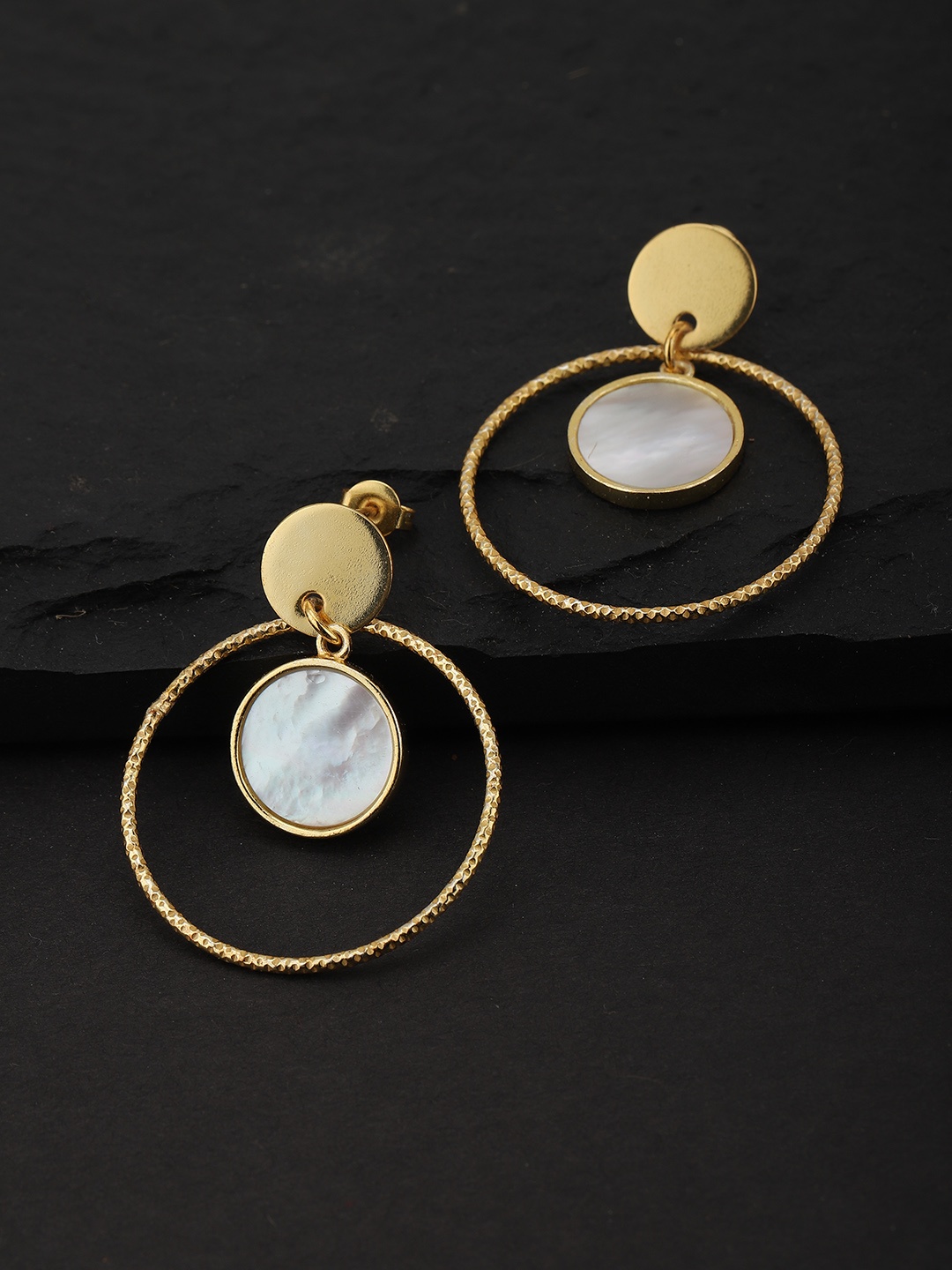 

Carlton London Off White Gold-Plated Circular Drop Earrings