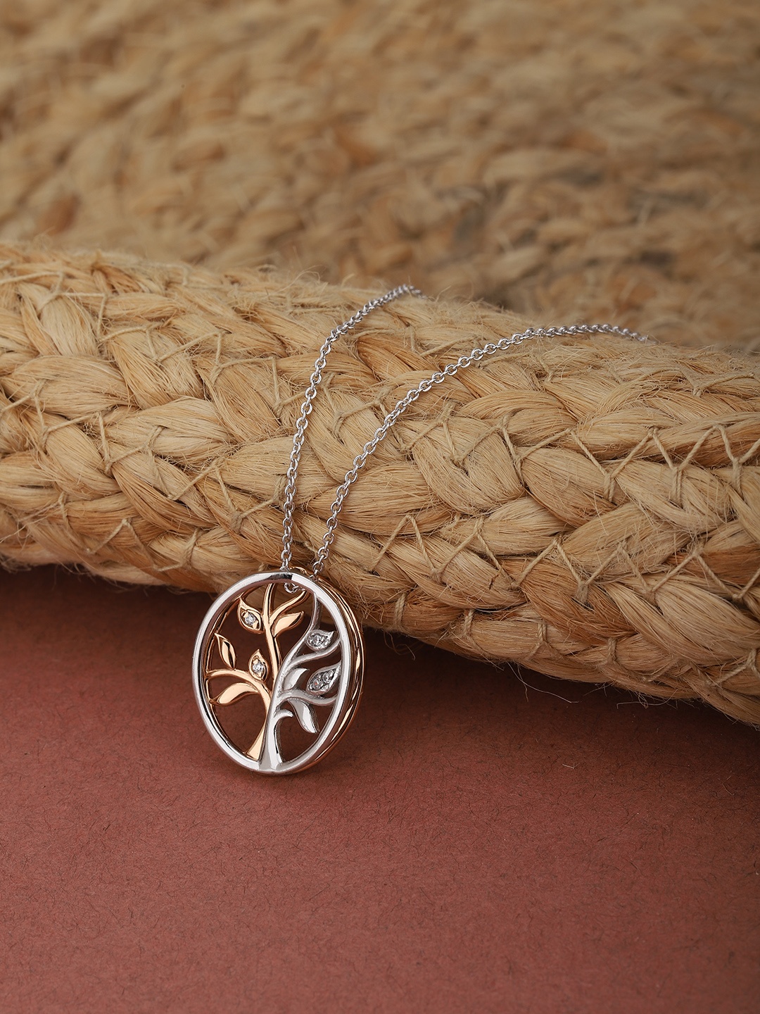 

Carlton London Rose Gold-Toned & Silver-Toned Rhodium-Plated CZ Studded Pendant with Chain