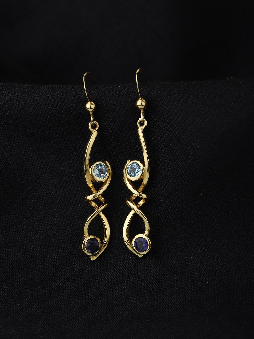 

Carlton London Blue Gold-Plated Stone-Studded Contemporary Drop Earrings