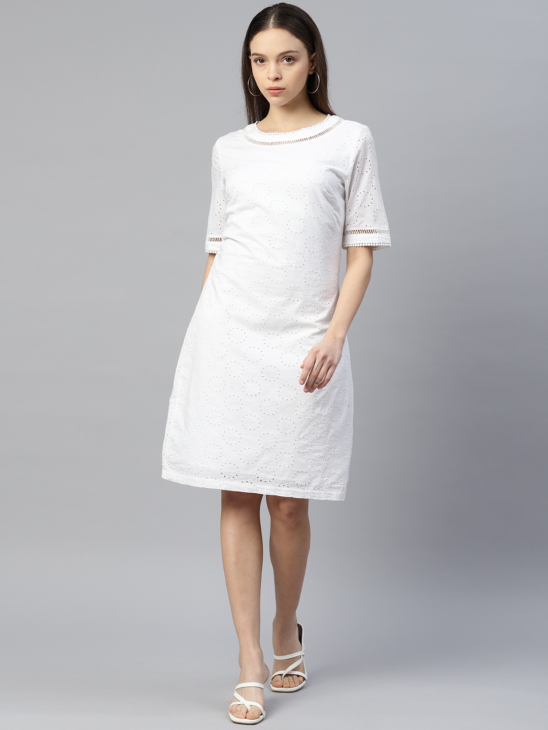 

Marks & Spencer Pure Cotton Embroidered Schiffli Sheath Dress, White