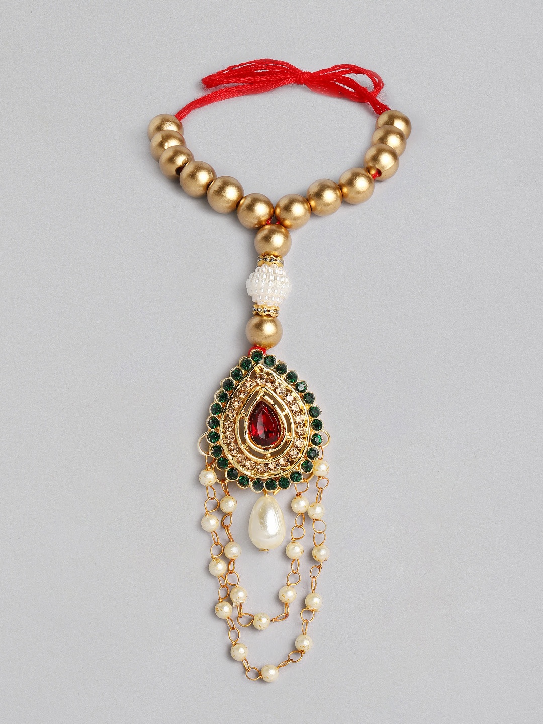

I Jewels Gold-Toned & White Embellished Pearl Beaded Rakhi