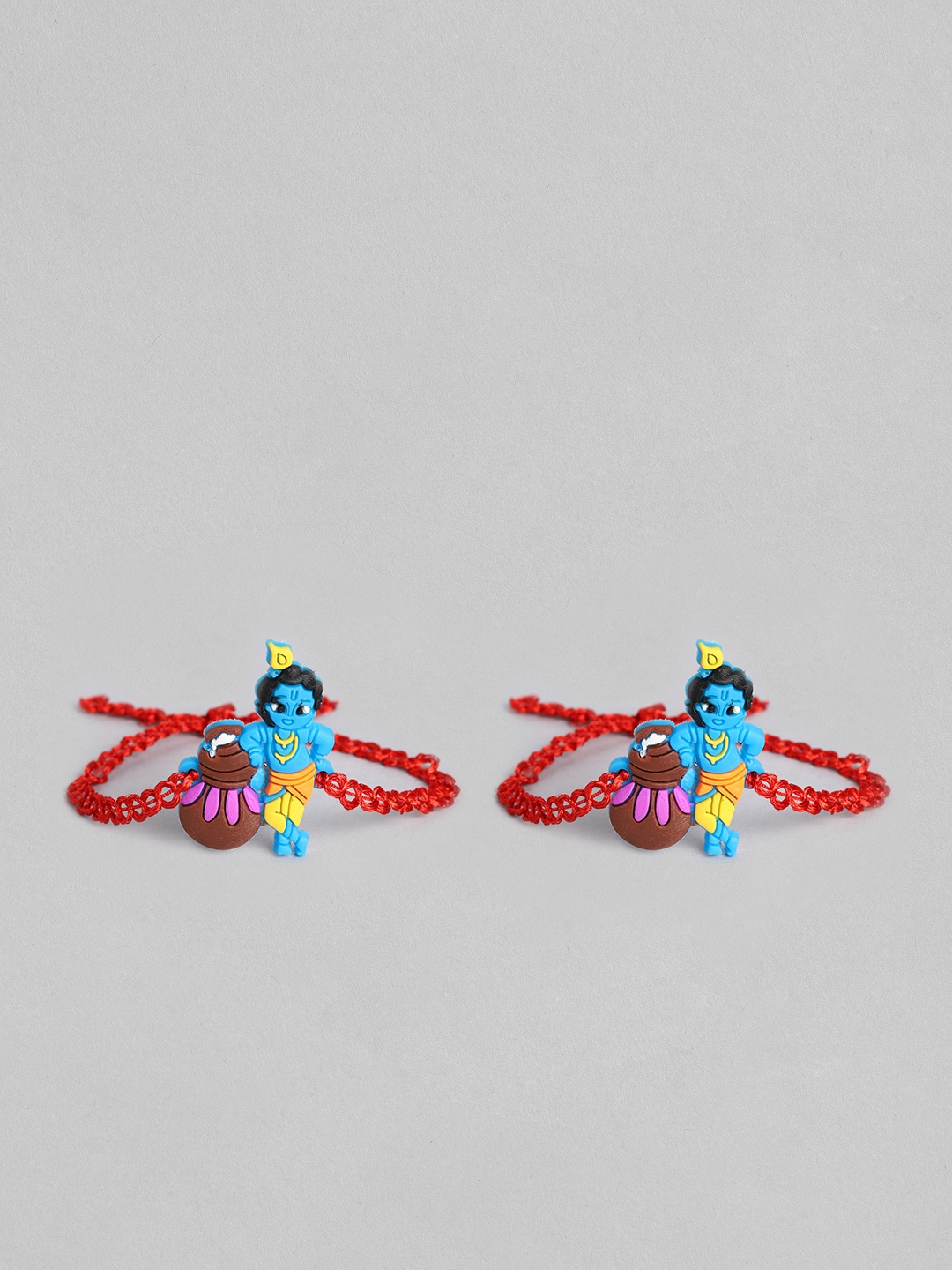 

I Jewels Set of 2 Blue Krishna Cartoon Character Applique Thread Rakhi