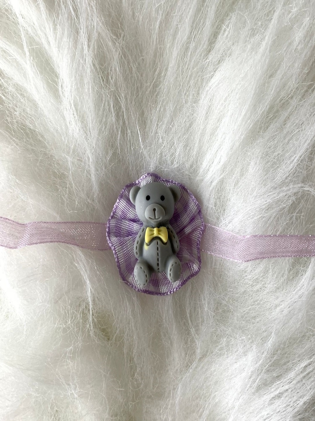 

I Jewels Purple & White Teddy Cartoon Character Applique Thread Rakhi