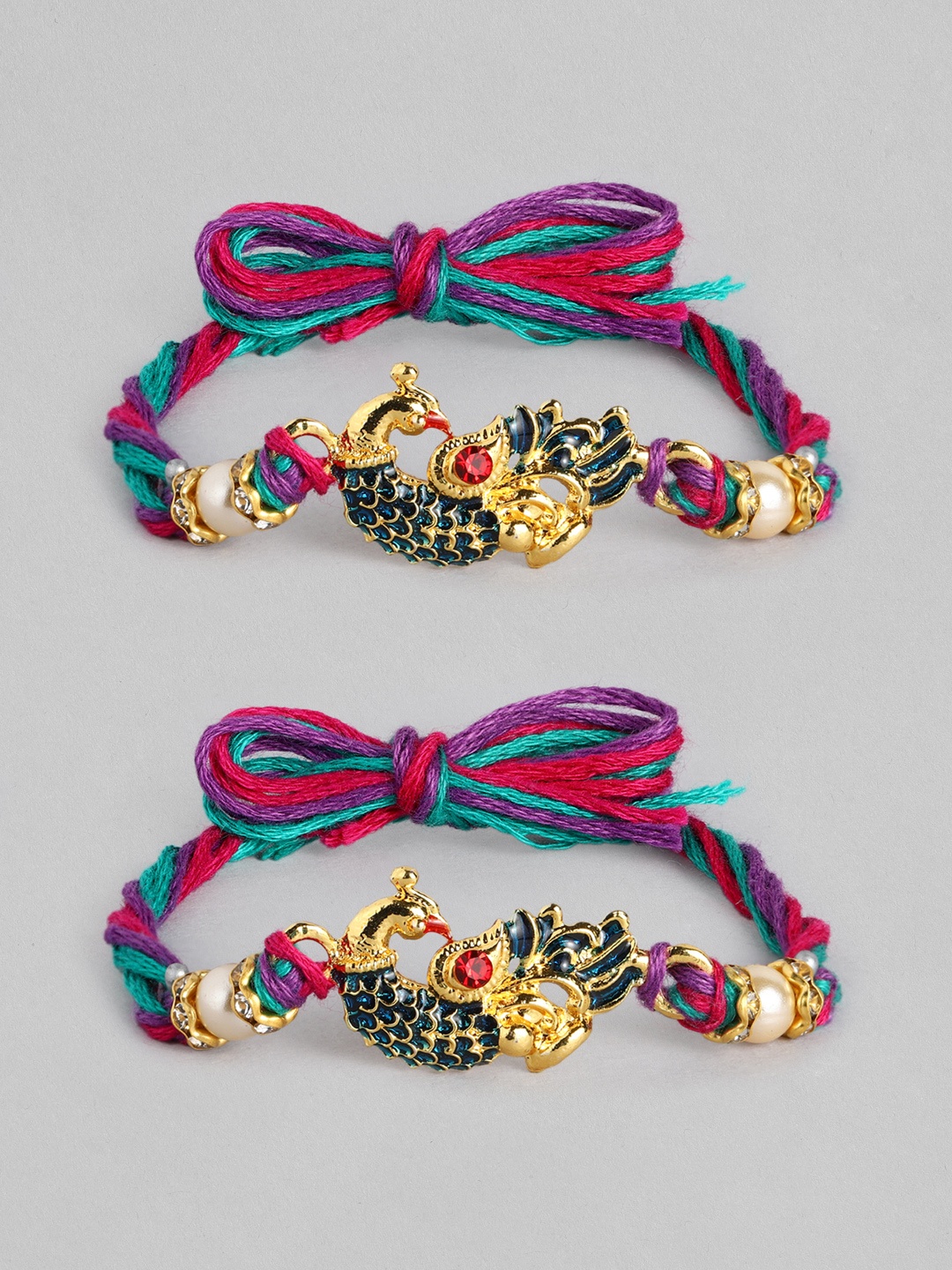 

I Jewels Men Set of 2 Peacock Rakhis, Multi