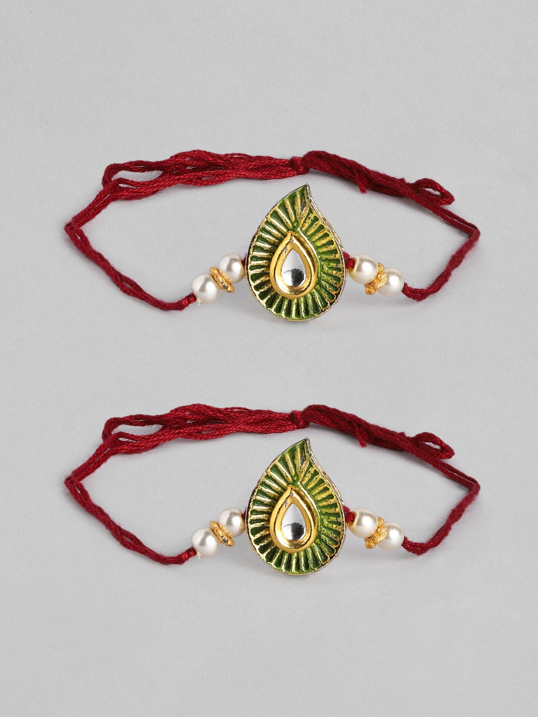 

I Jewels Pack of 2 Studded Green Enamel Rakhis