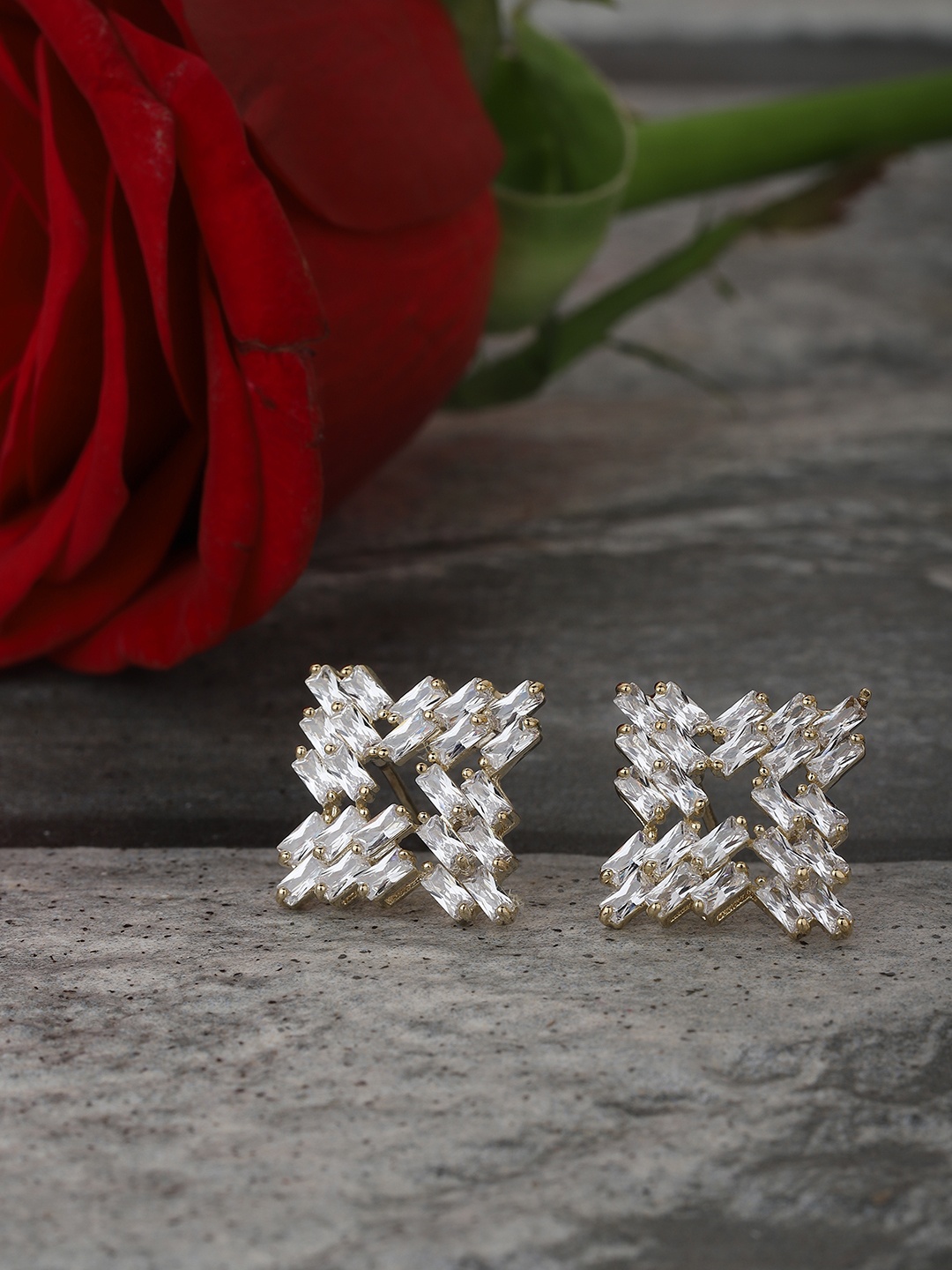 

Carlton London Gold-Plated Stone Studded Geometric Studs