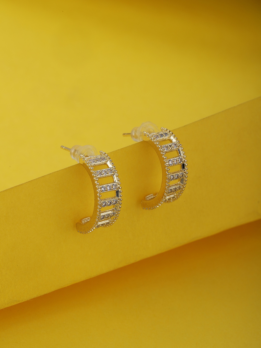 

Carlton London Gold-Plated Stone Studded Half Hoop Earrings
