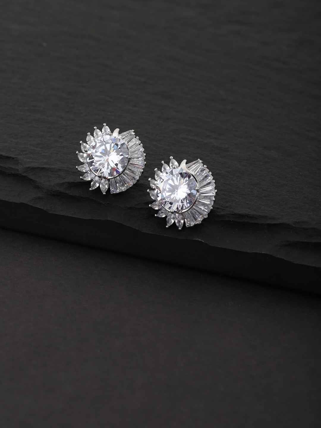 

Carlton London Silver-Toned Rhodium-Plated Stone Studs
