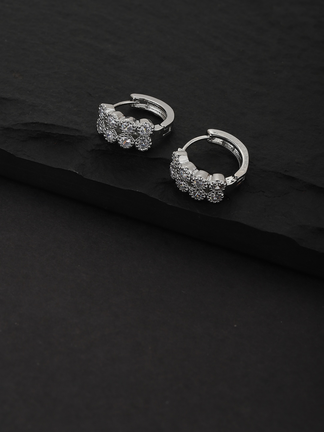 

Carlton London Silver-Toned Rhodium-Plated Stone-Studded Circular Hoop Earrings