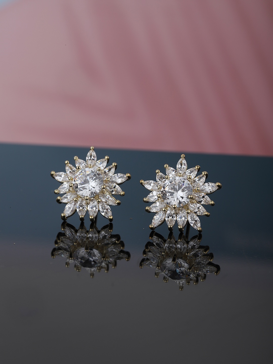 

Carlton London Gold-Plated Stone-Studded Floral Studs