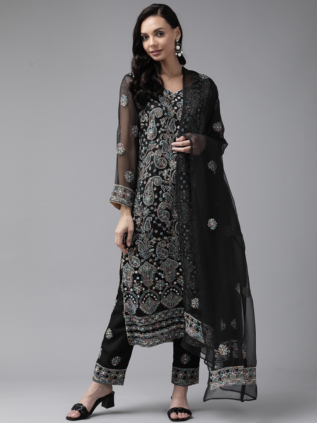 

ADA Sustainable Black & White Chikankari Hand Embroidered Unstitched Dress Material
