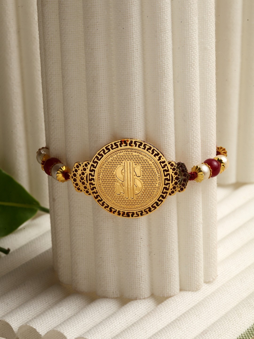 

PANASH Gold-Plated Dollar Shaped Beaded Rakhi