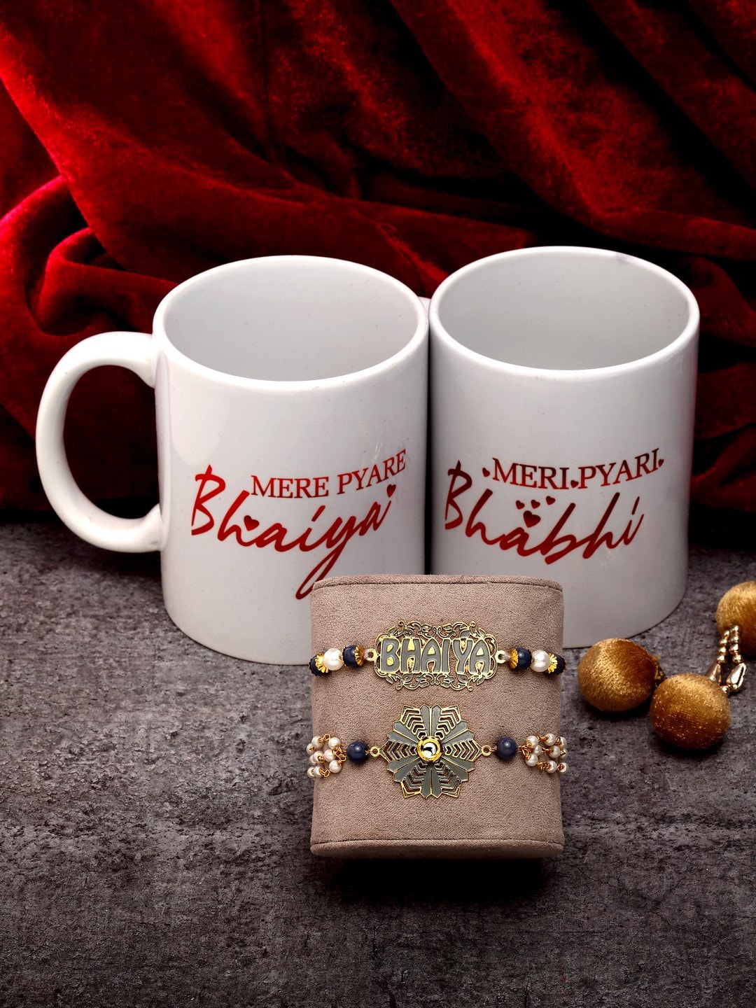 

PANASH Set of 4 Gold-Plated Lumba & Rakhi Set With Bhaiya Bhabhi Mugs