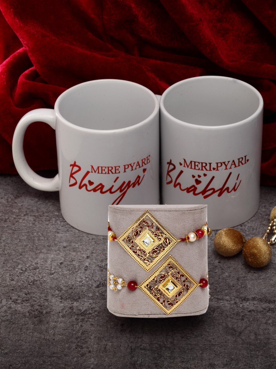 

PANASH Set of 4 Gold-Plated Lumba & Rakhi With Bhaiya Bhabhi Mugs