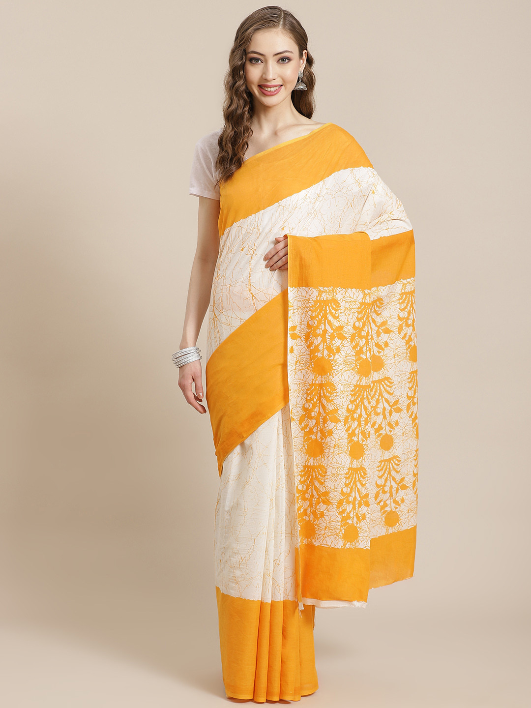 

Libas Yellow & White Pure Cotton Saree