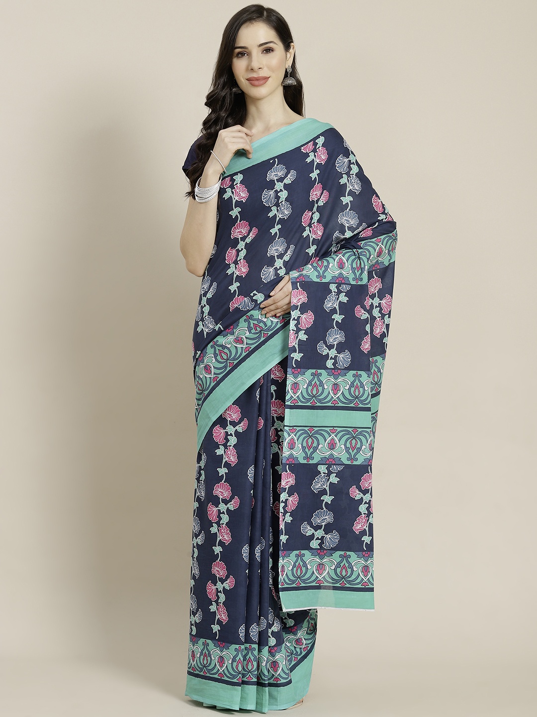 

Libas Blue & Pink Ethnic Motifs Pure Cotton Saree