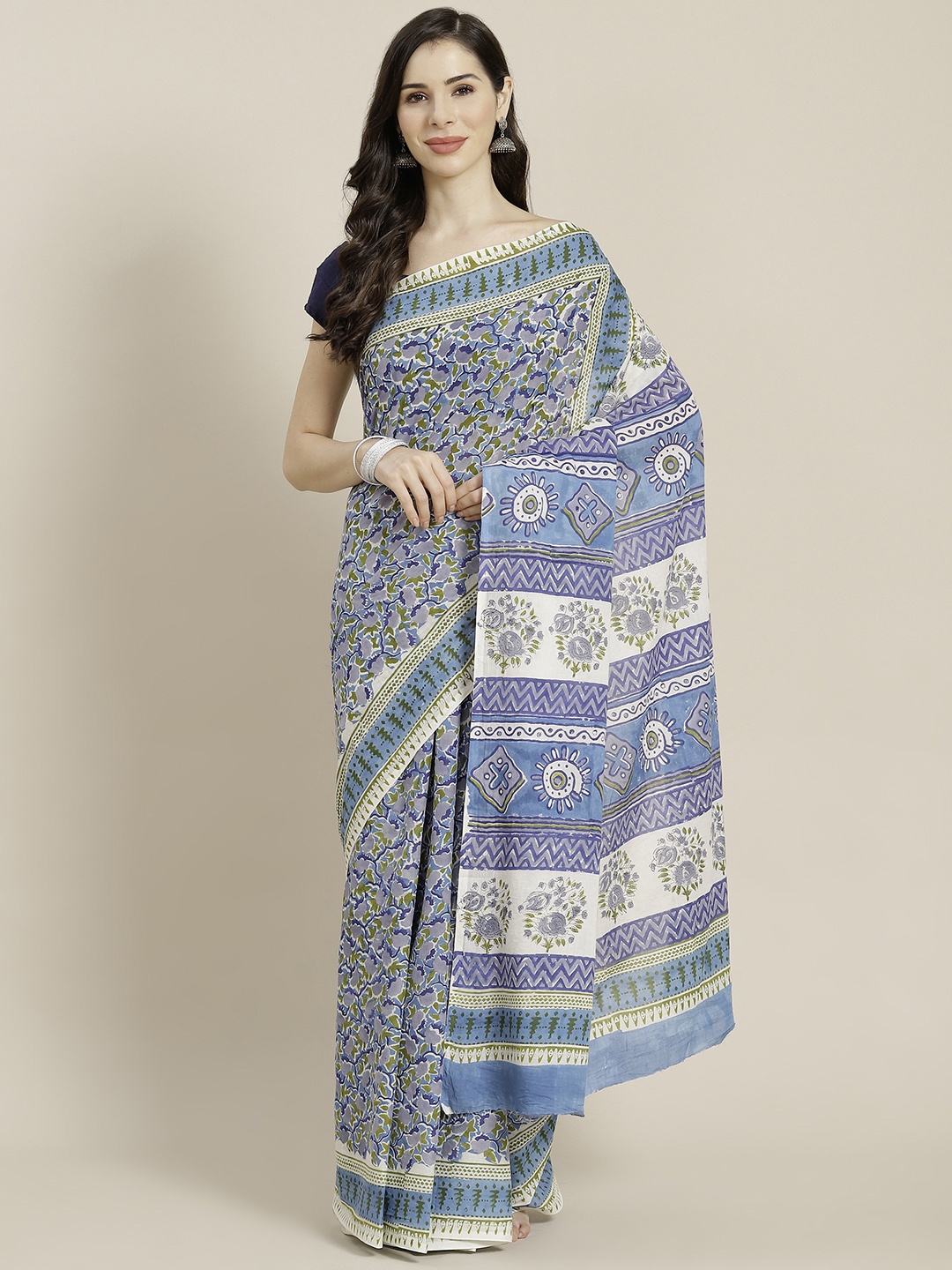 

Libas Blue & Green Ethnic Motifs Pure Cotton Saree