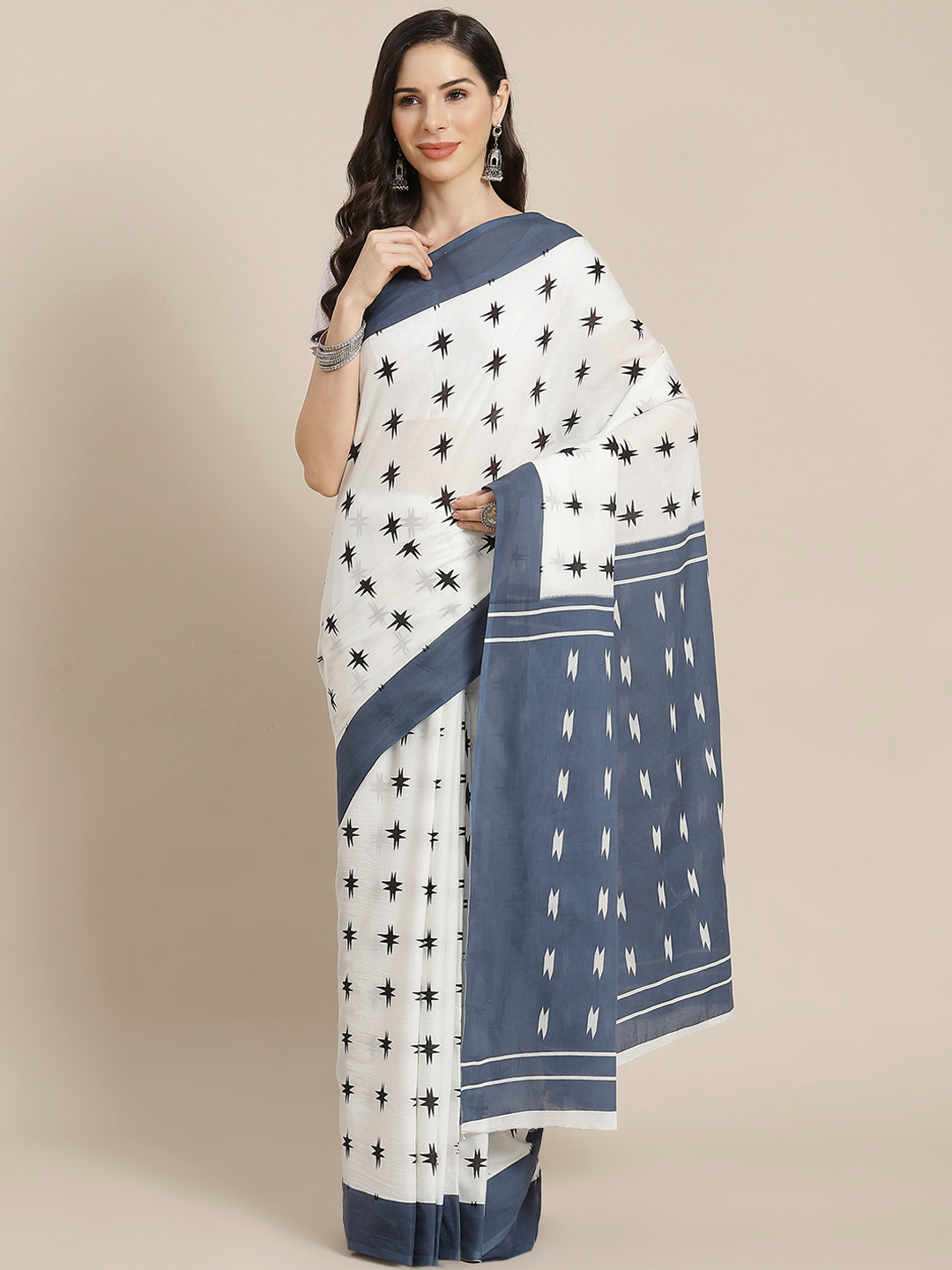 

Libas White & Blue Pure Cotton Saree