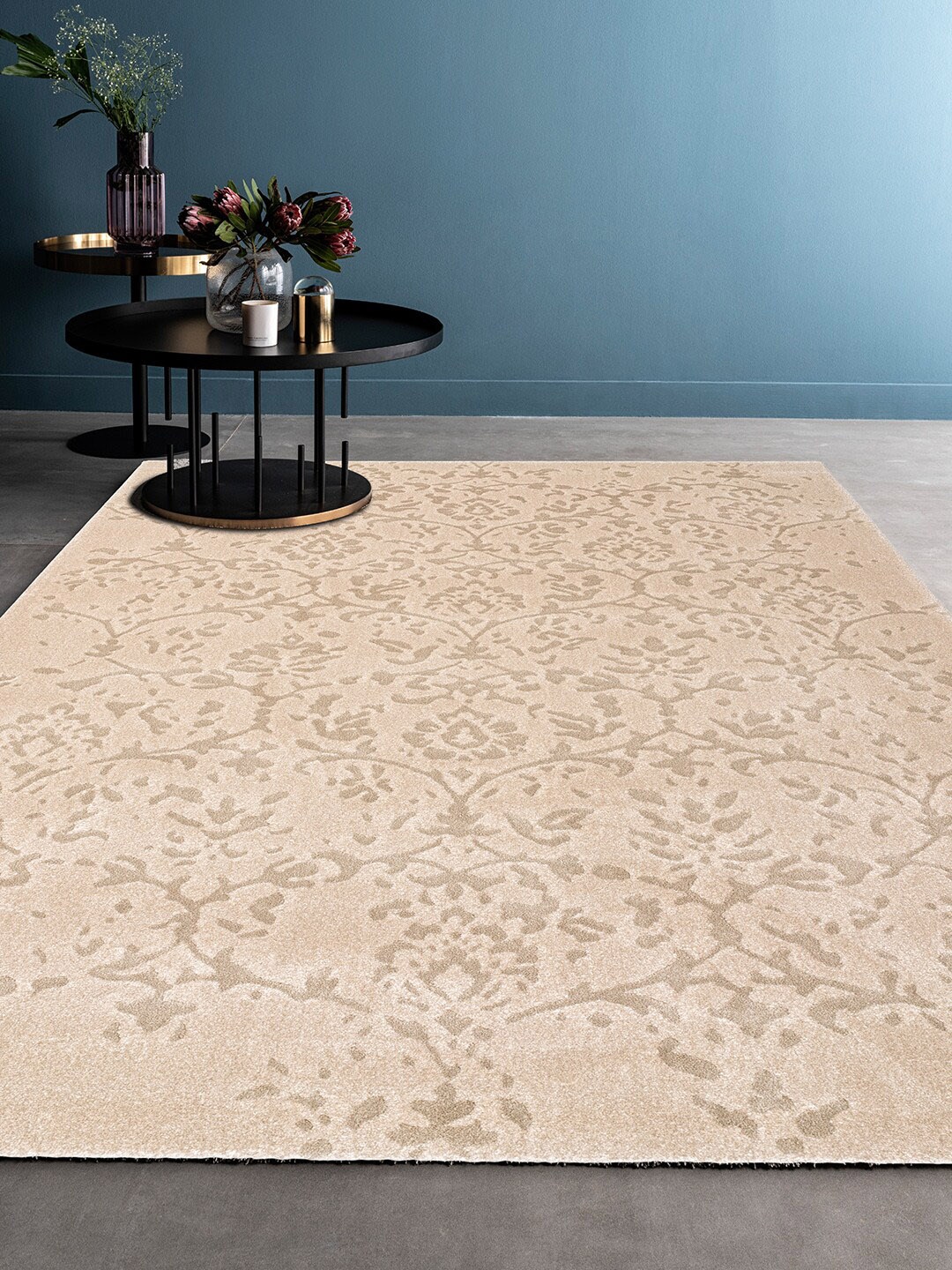 

DDecor Beige Floral Floor Rug