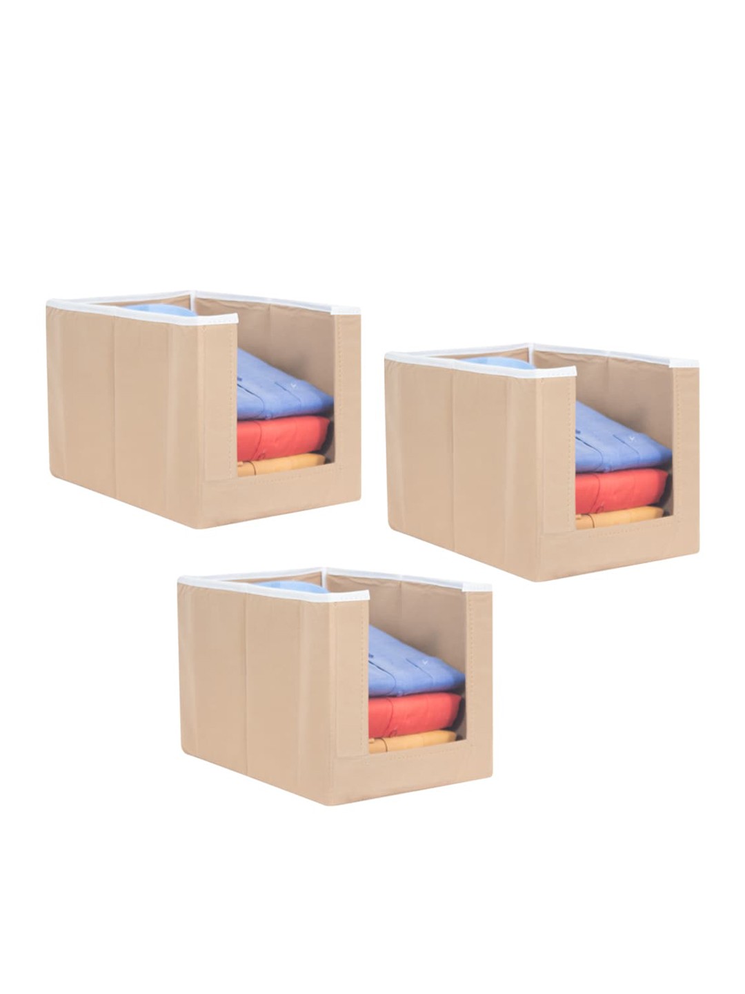 

prettykrafts Set Of 3 Beige Solid Shirt Stacker Wardrobe Organizers