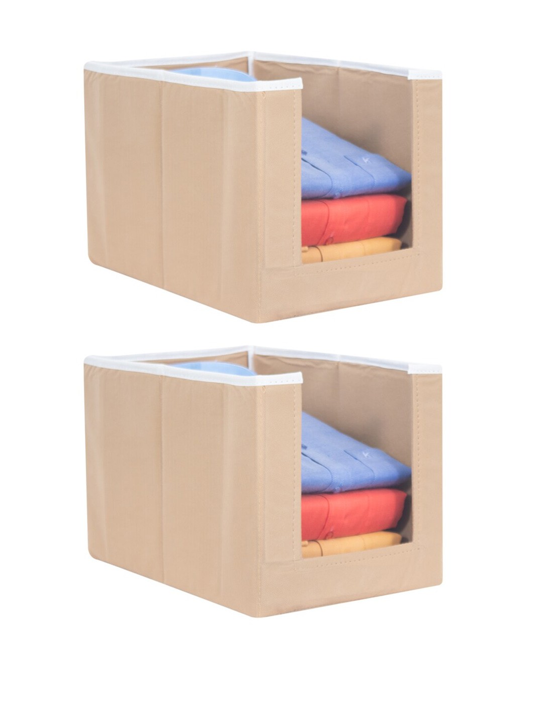 

prettykrafts Set Of 2 Beige Solid Shirt Stacker Wardrobe Organizers