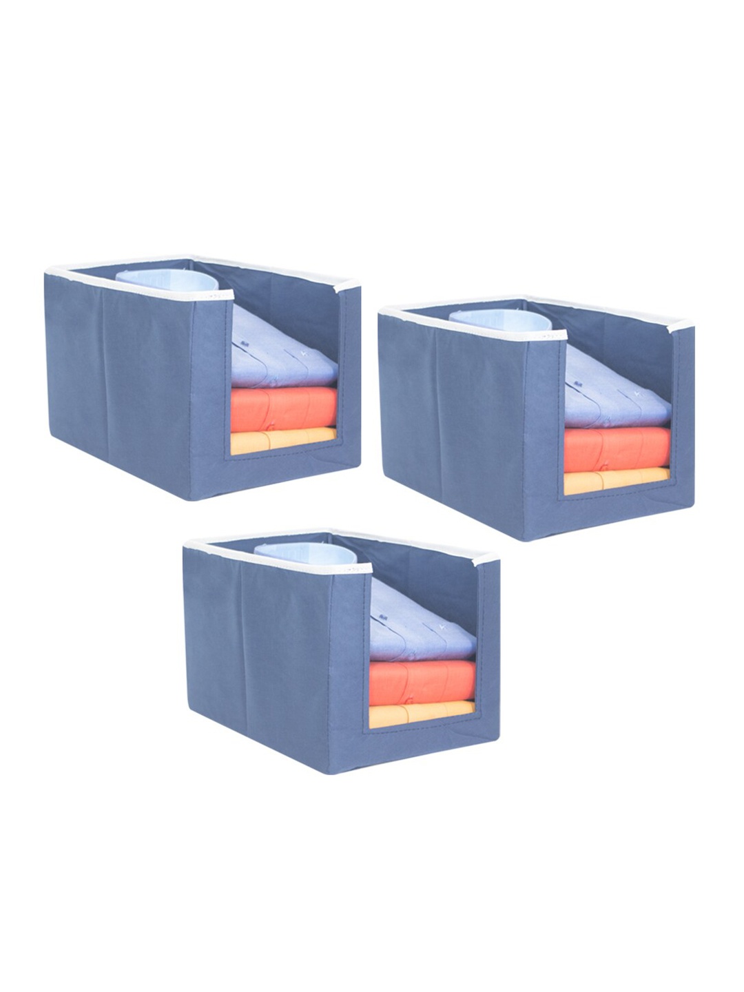 

prettykrafts Set Of 3 Blue Solid Shirt Stacker Wardrobe Organizers