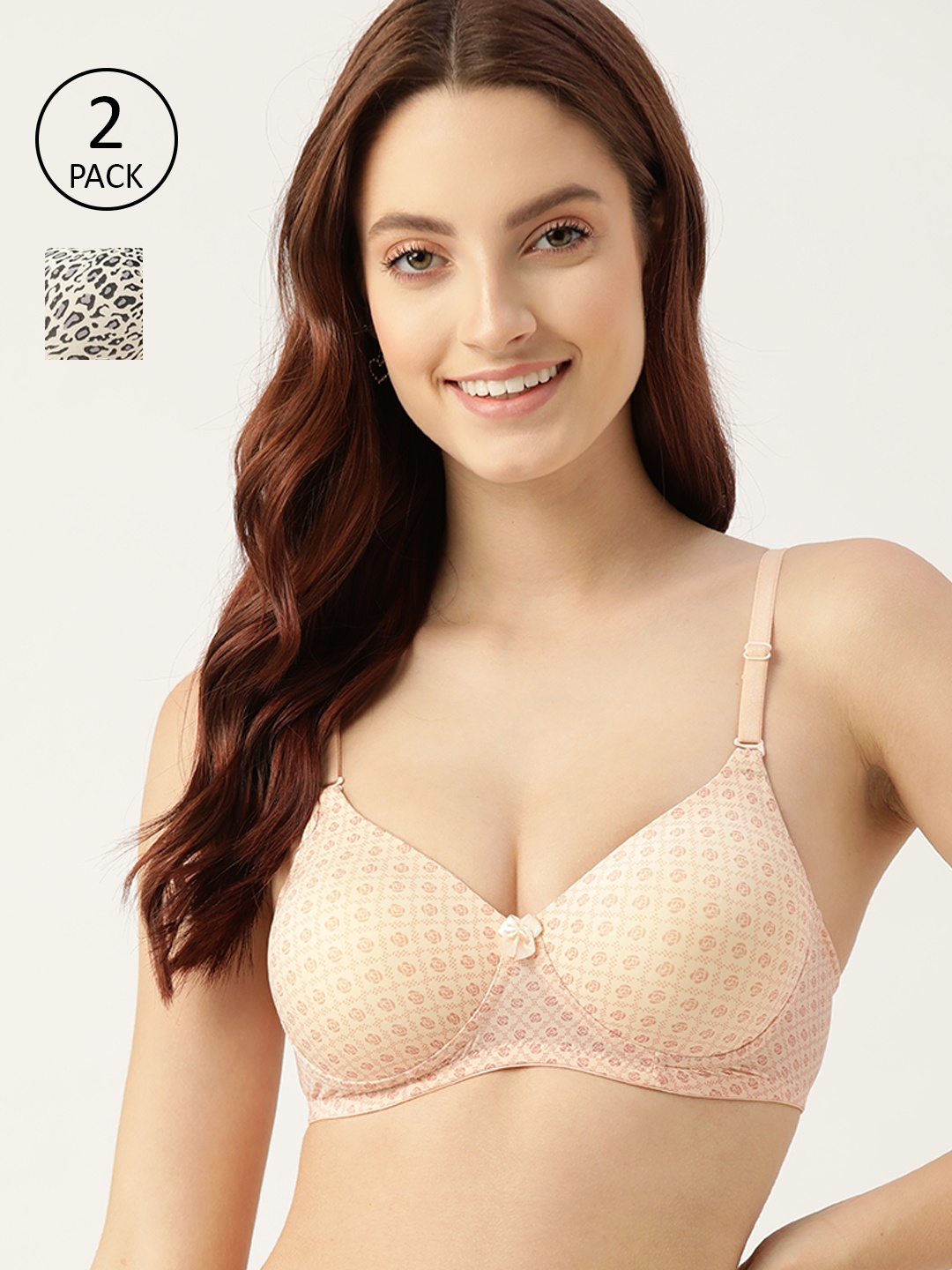 

DressBerry Beige & Off White Animal Bra Lightly Padded