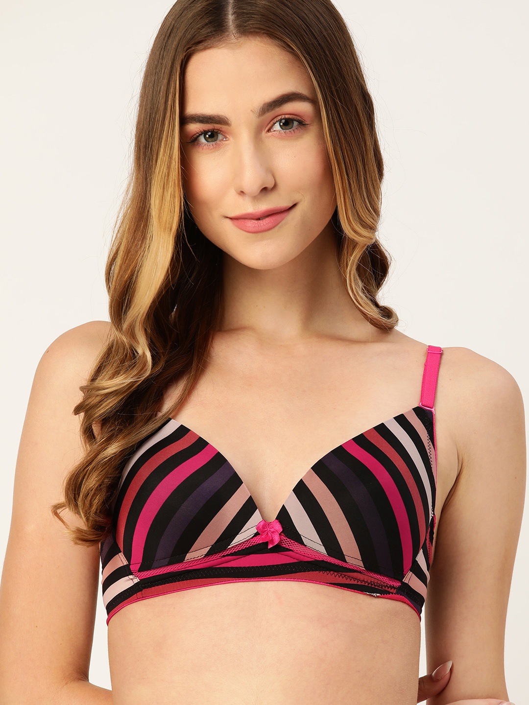 

DressBerry Black & Pink Striped Lightly Padded Everyday Bra