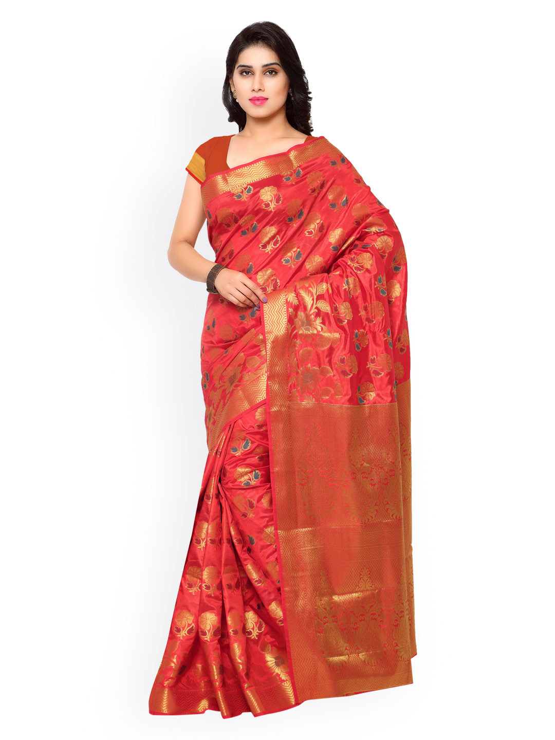 

Varkala Silk Sarees Red Floral Print Kanjeevaram Art Silk Traditional Saree
