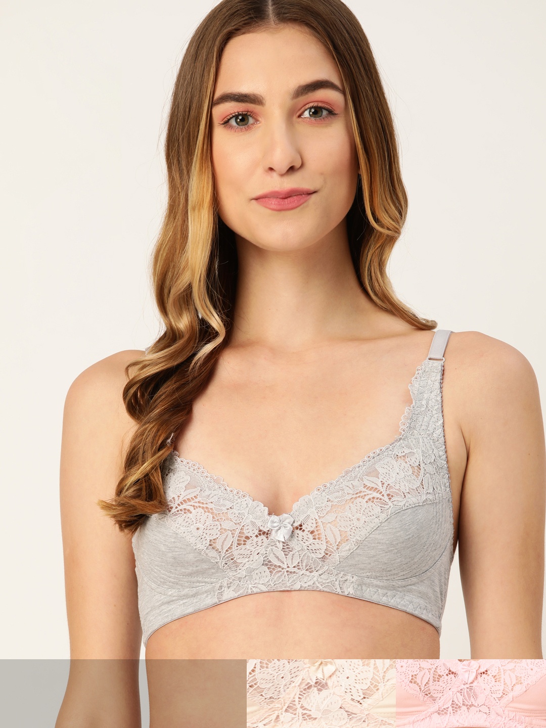 

DressBerry Pack of 3 Lace Everyday Bras, Grey