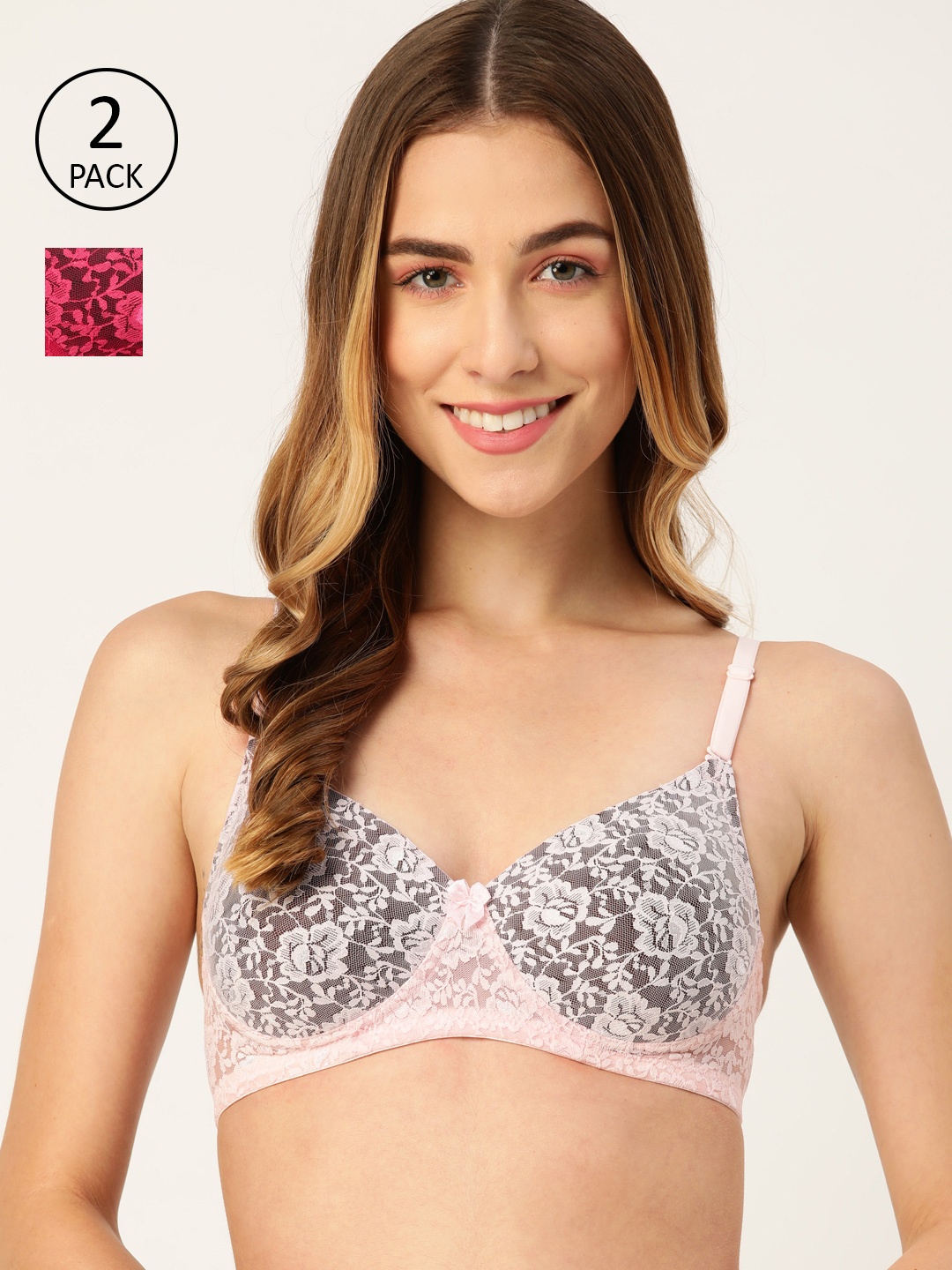 

DressBerry Pack of 2 T-shirt Bras - Lightly Padded, Pink