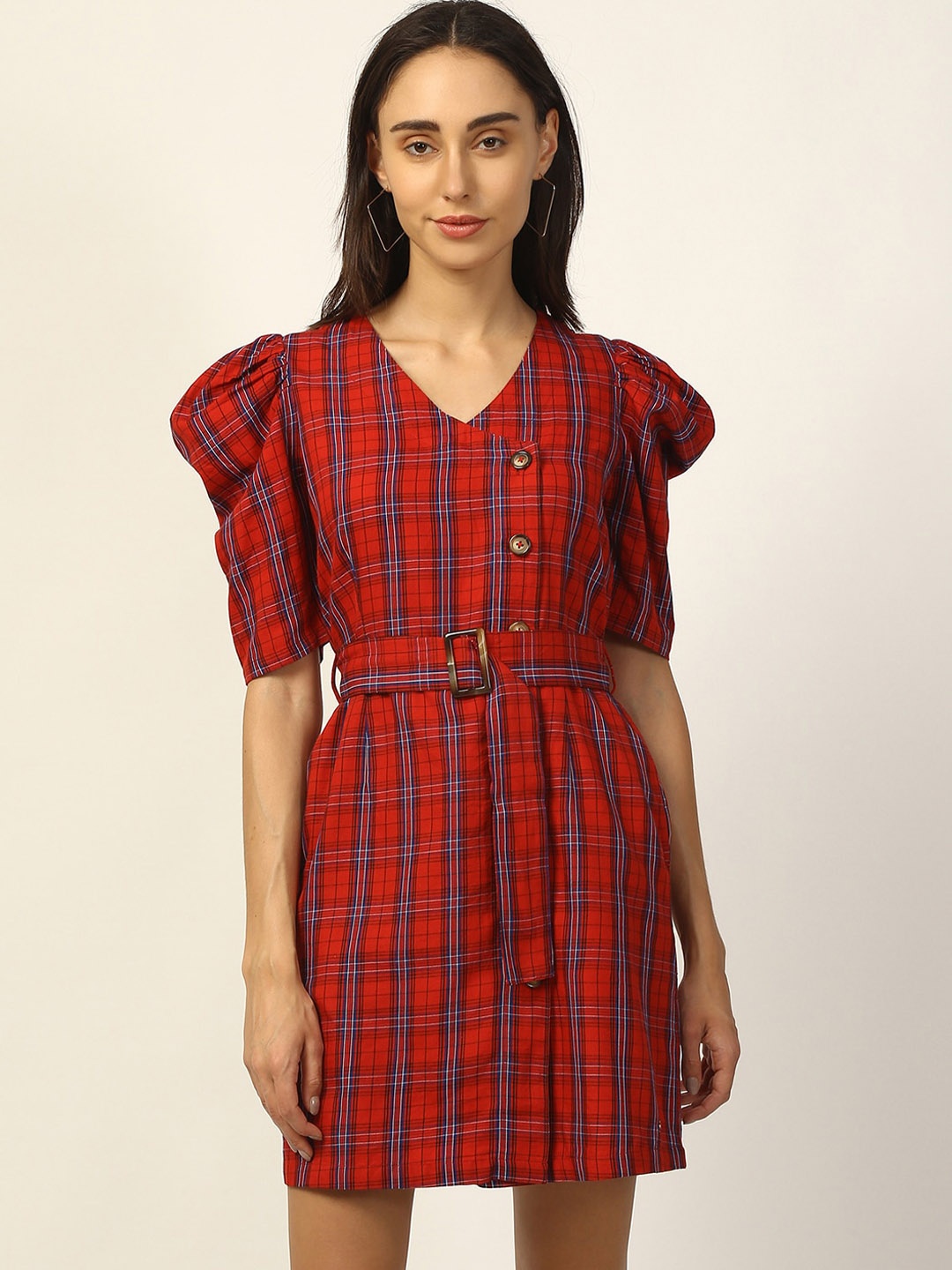 

ELLE Women Red Checked A-Line Dress