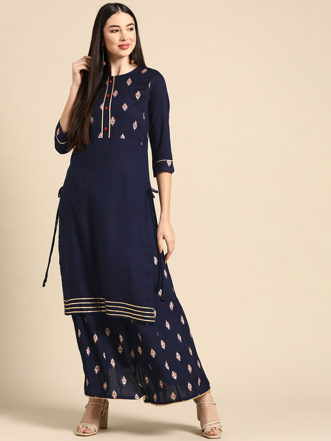 

Anouk Women Navy Blue Yoke Design Kurta with Palazzos