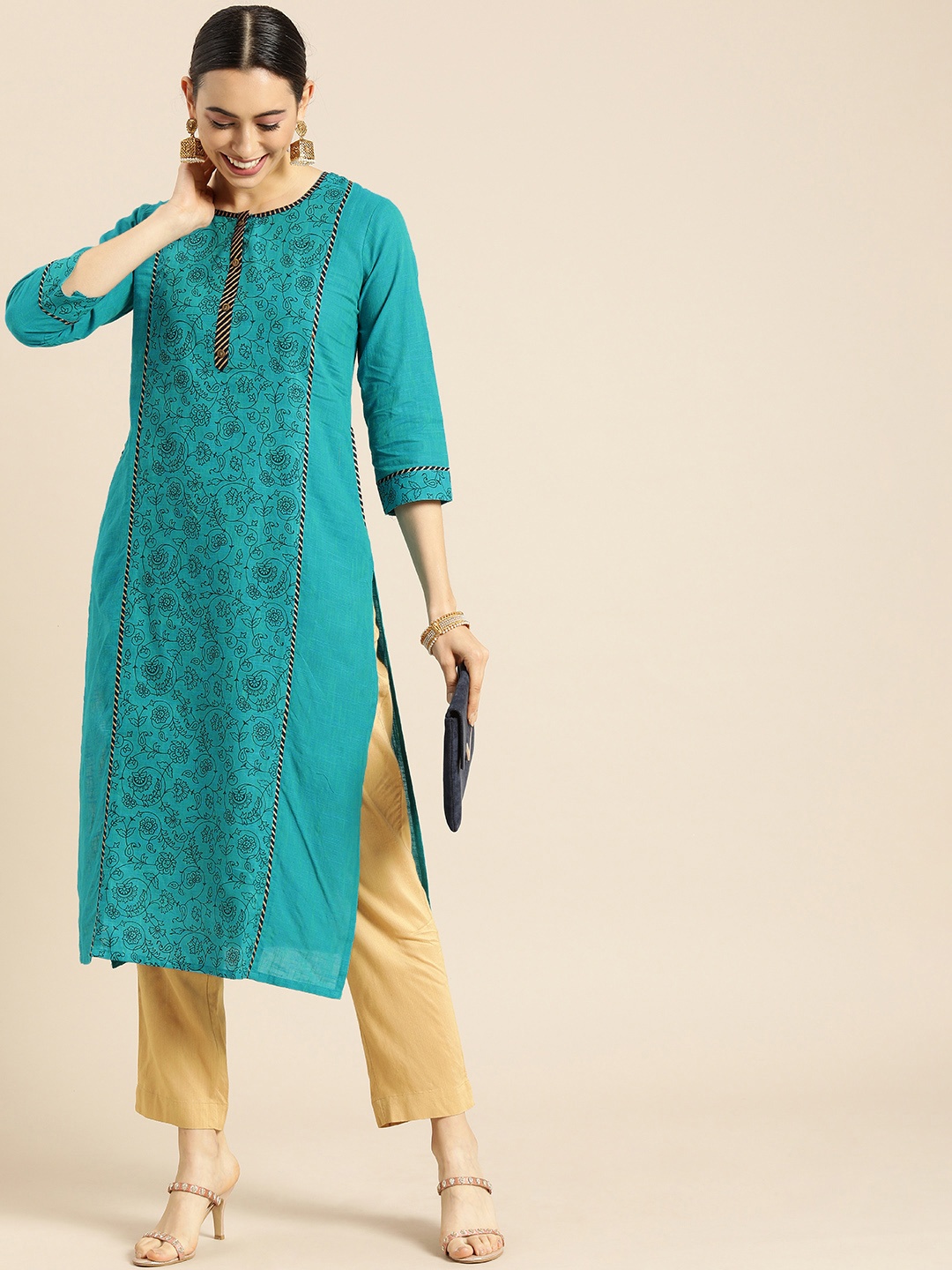 

Anouk Women Turquoise Blue Ethnic Motifs Printed Kurta
