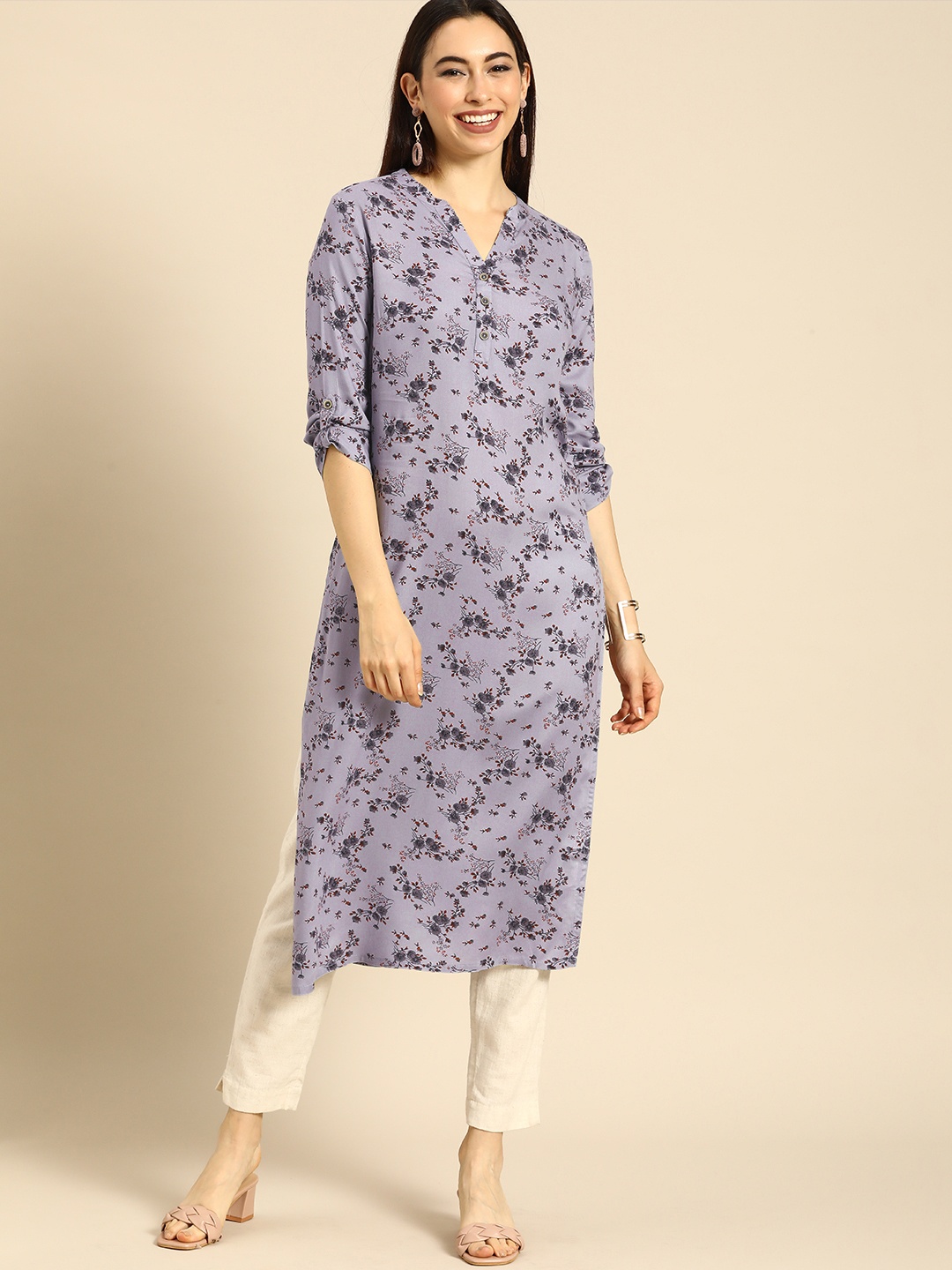 

Anouk Women Lavender Floral Printed Kurta