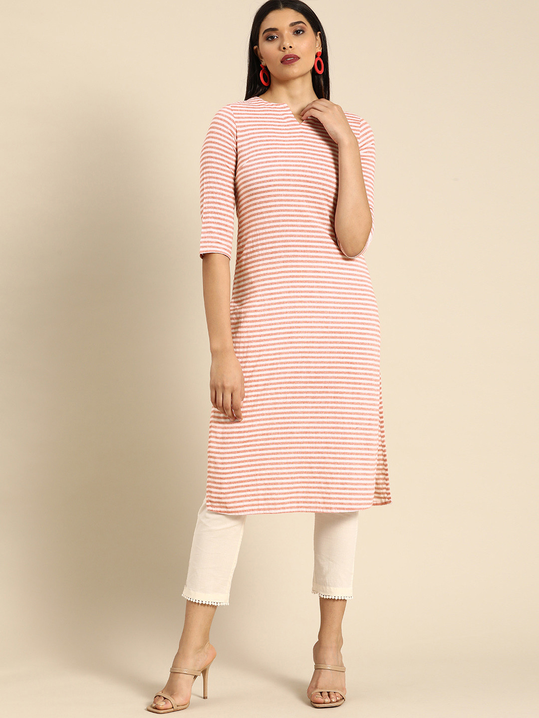 

Anouk Women Red & White Striped Kurta