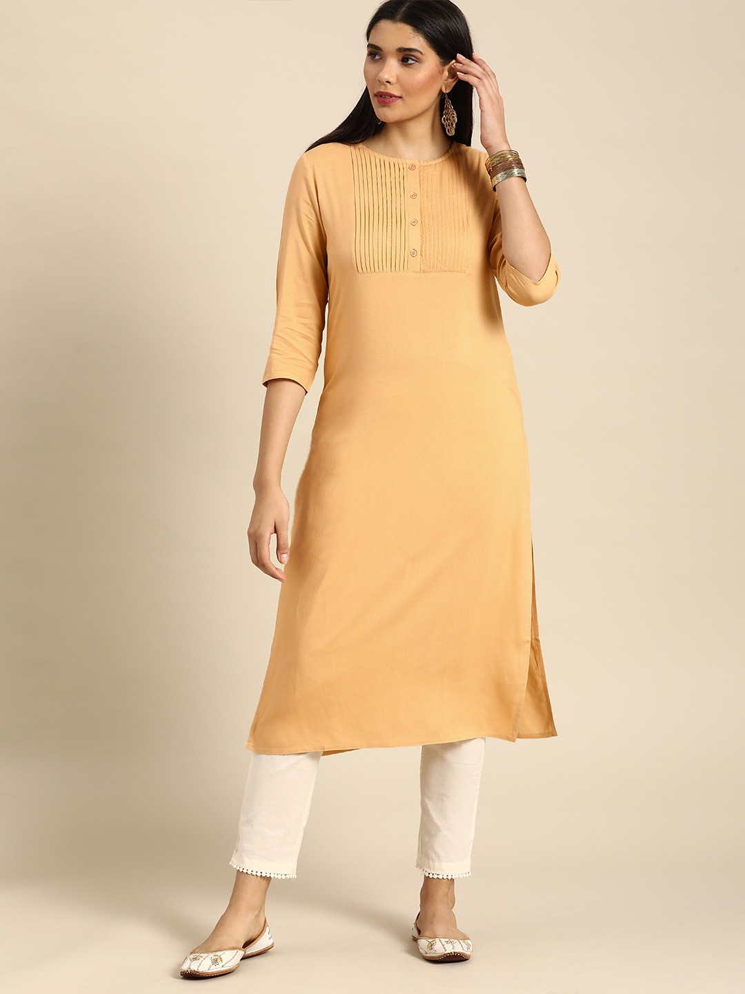 

Anouk Women Beige Empire Styled Straight Kurta