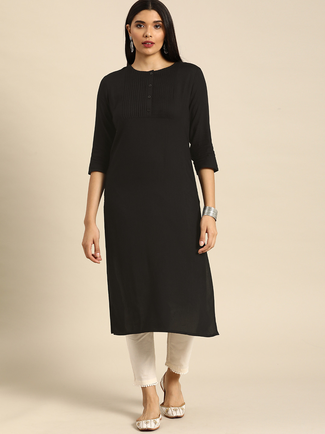 

Anouk Women Black Empire Styled Straight Kurta