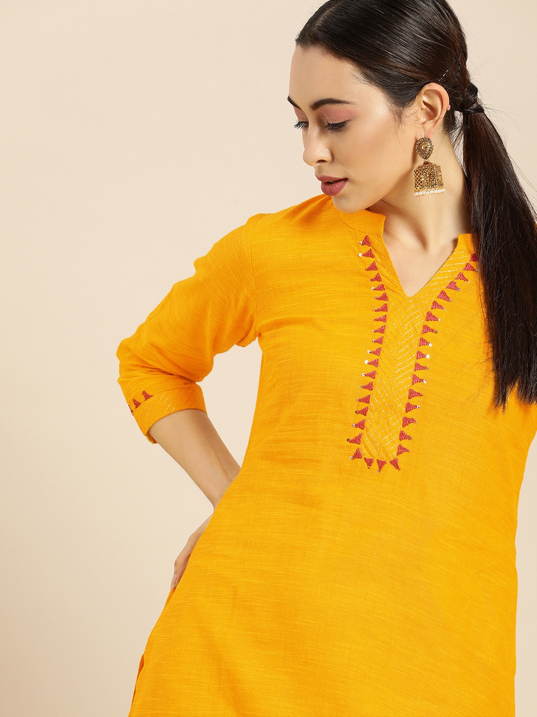 

Anouk Women Yellow Thread Work Kurta