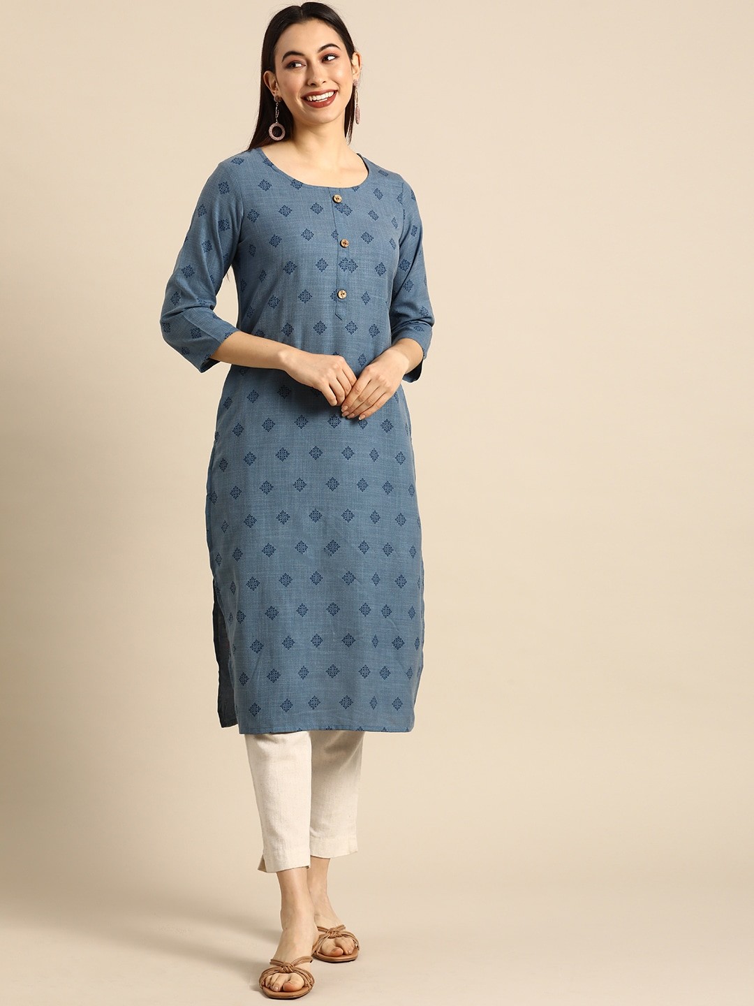 

Anouk Women Blue Ethnic Motifs Printed Kurta