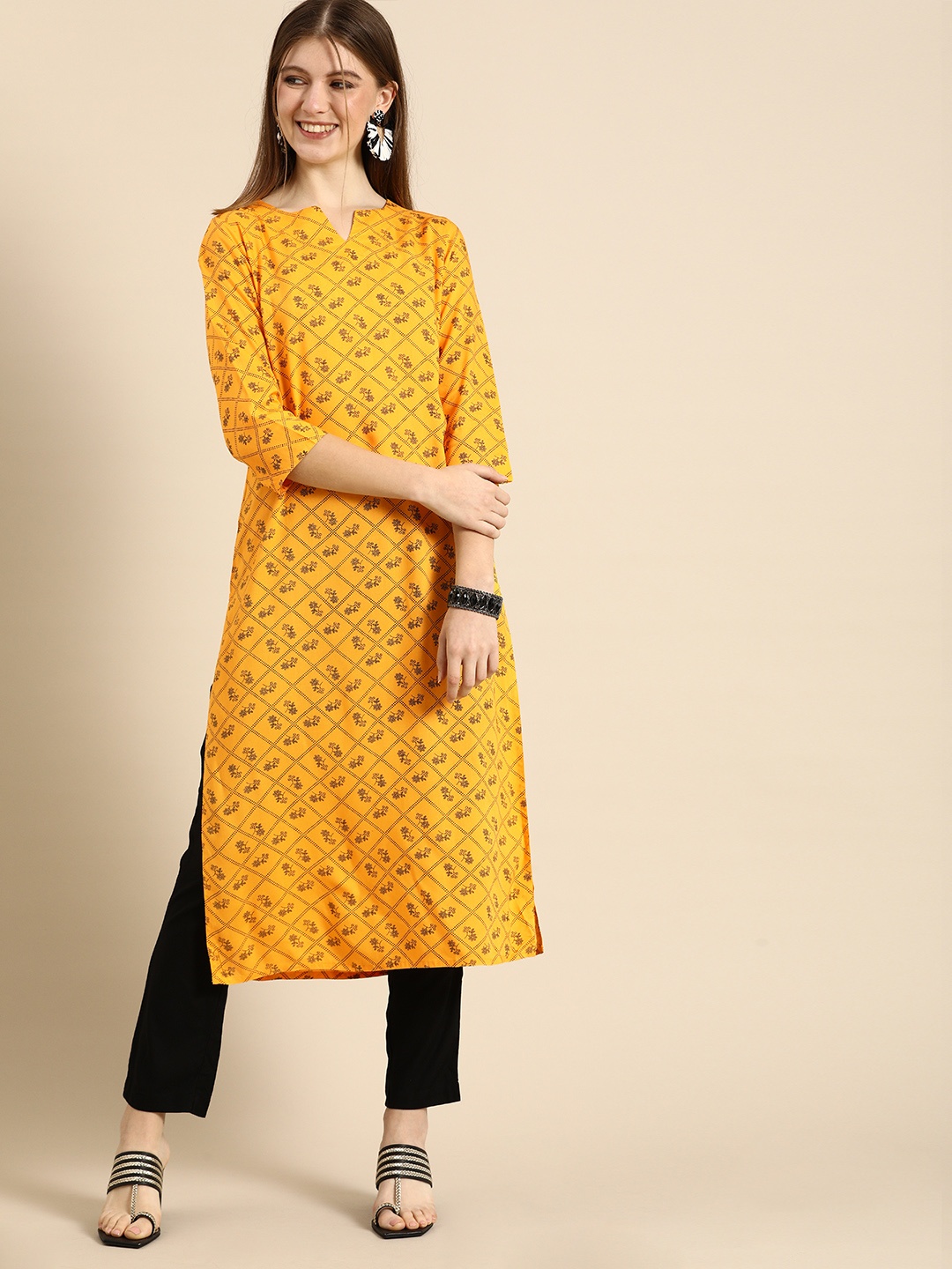 

Anouk Women Yellow & Brown Printed Kurta