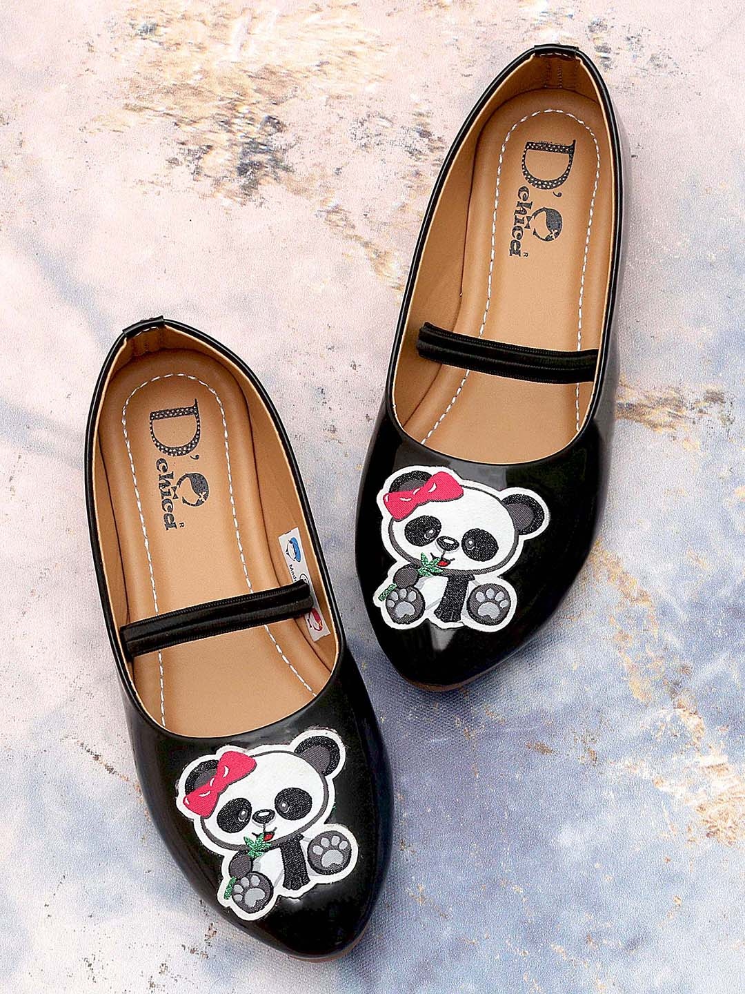 

DChica Girls Black Printed Embellished Ballerinas Flats