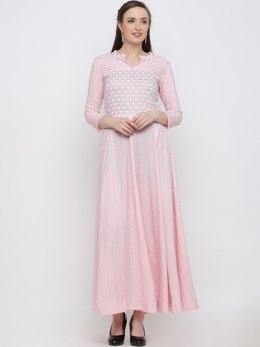 

Indian Virasat Women Pink & White Floral Printed Fit & Flare Maxi Dress