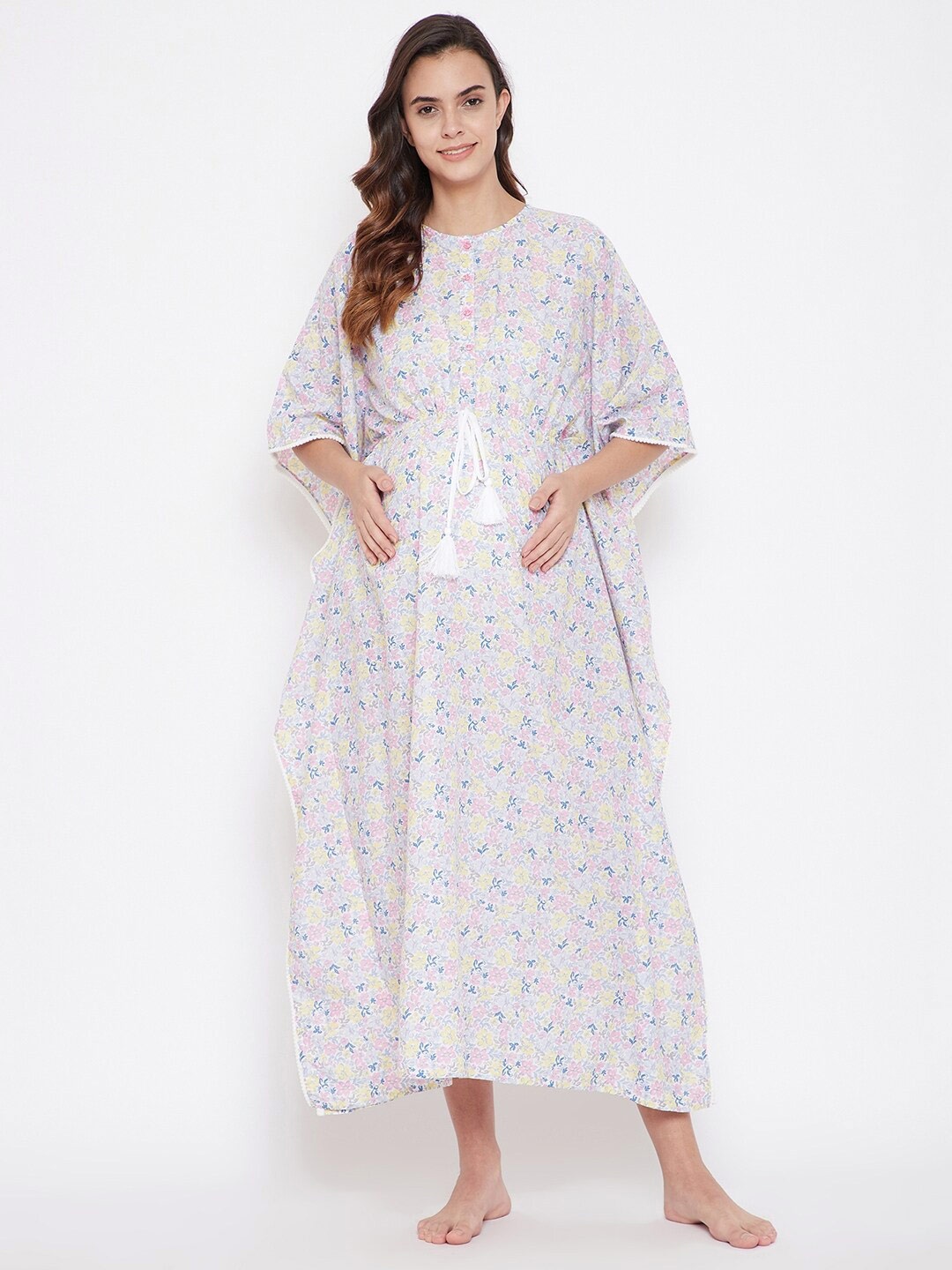 

The Kaftan Company White Printed Maxi Nightdress