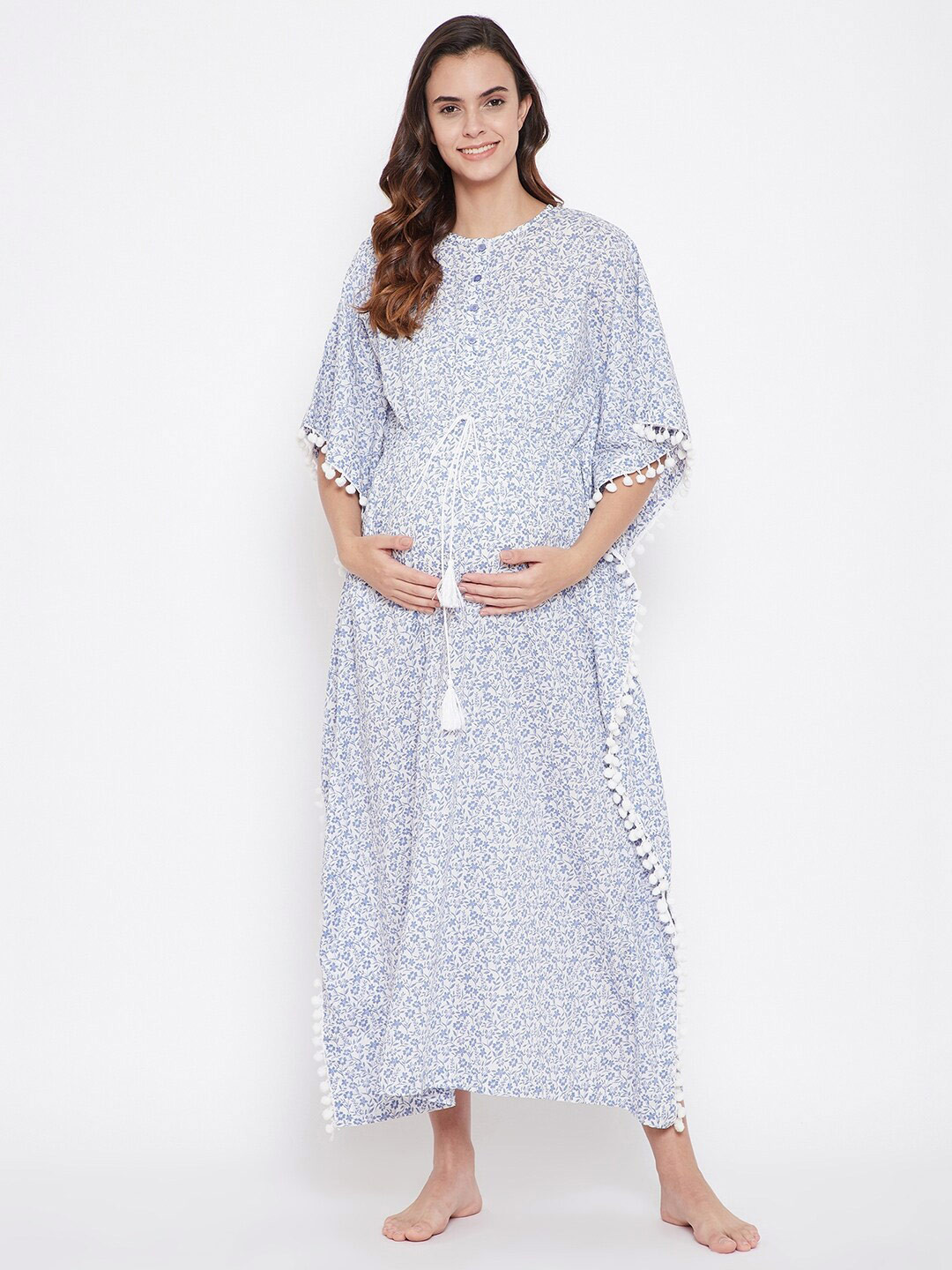 

The Kaftan Company White Printed Maternity Kaftan Maxi Nightdress