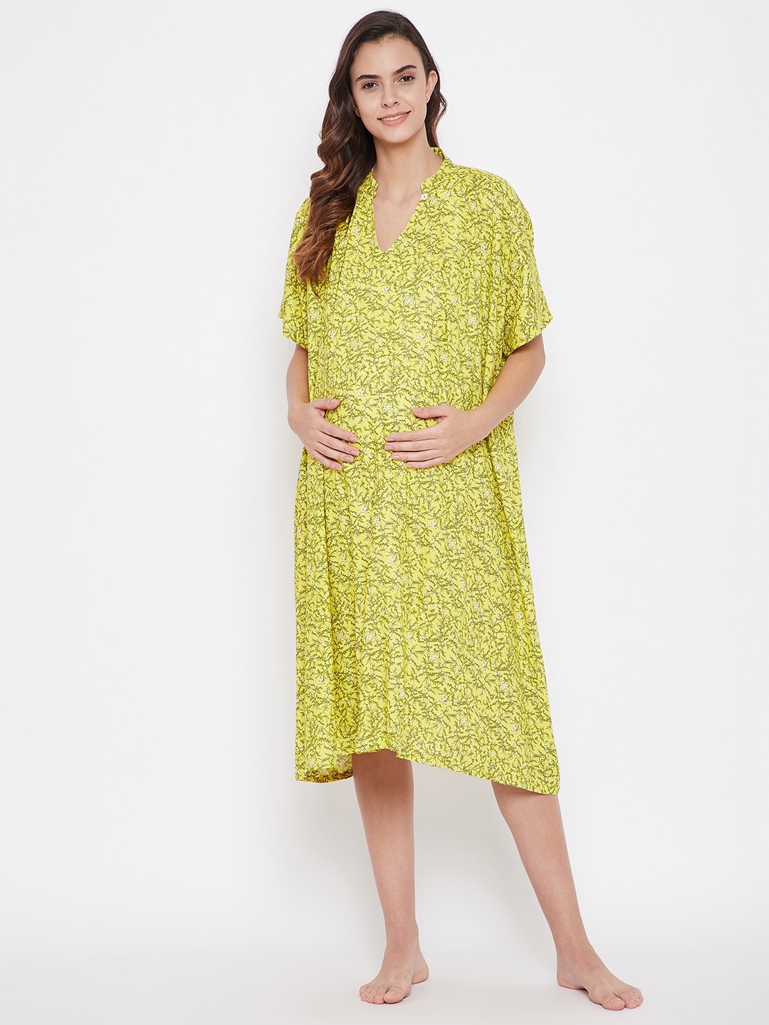 

The Kaftan Company Yellow Printed Maternity Nightdress