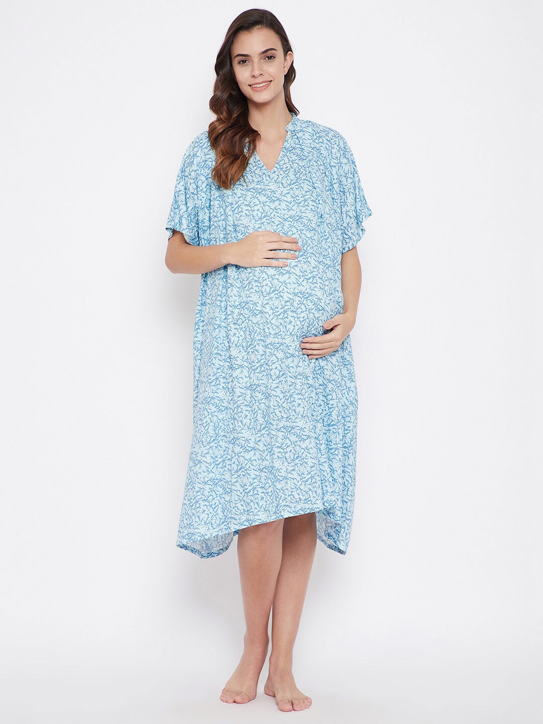 

The Kaftan Company Blue Printed Maternity Nightdress