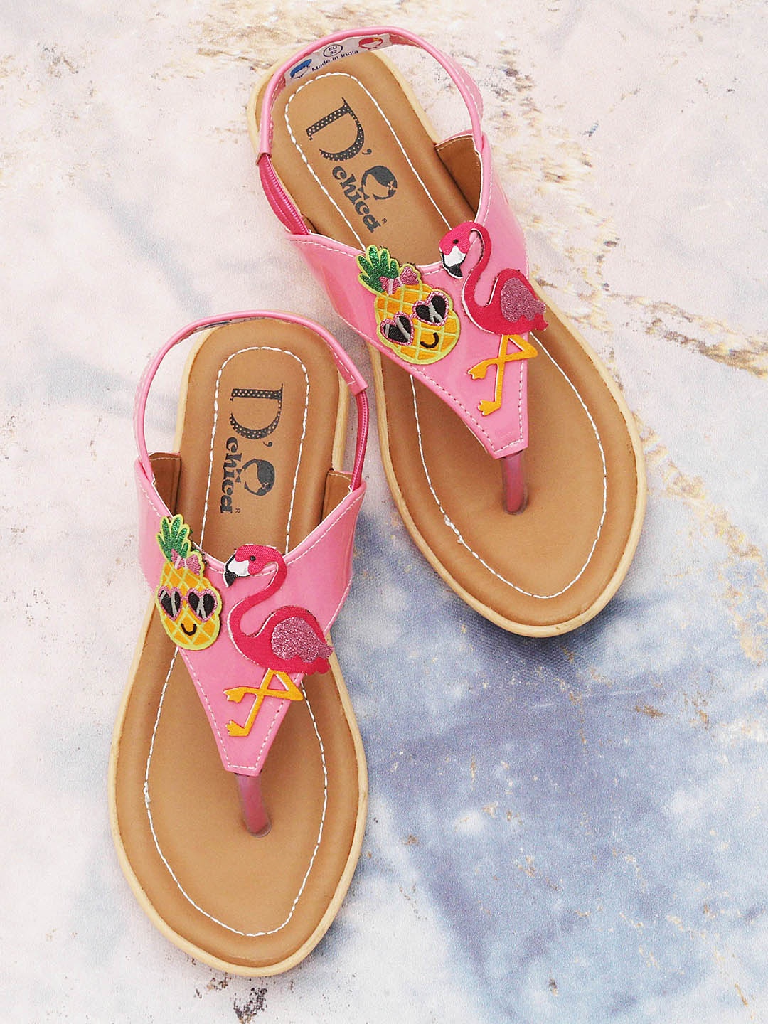 

DChica Girls Pink & Red Embellished Open Toe Flats