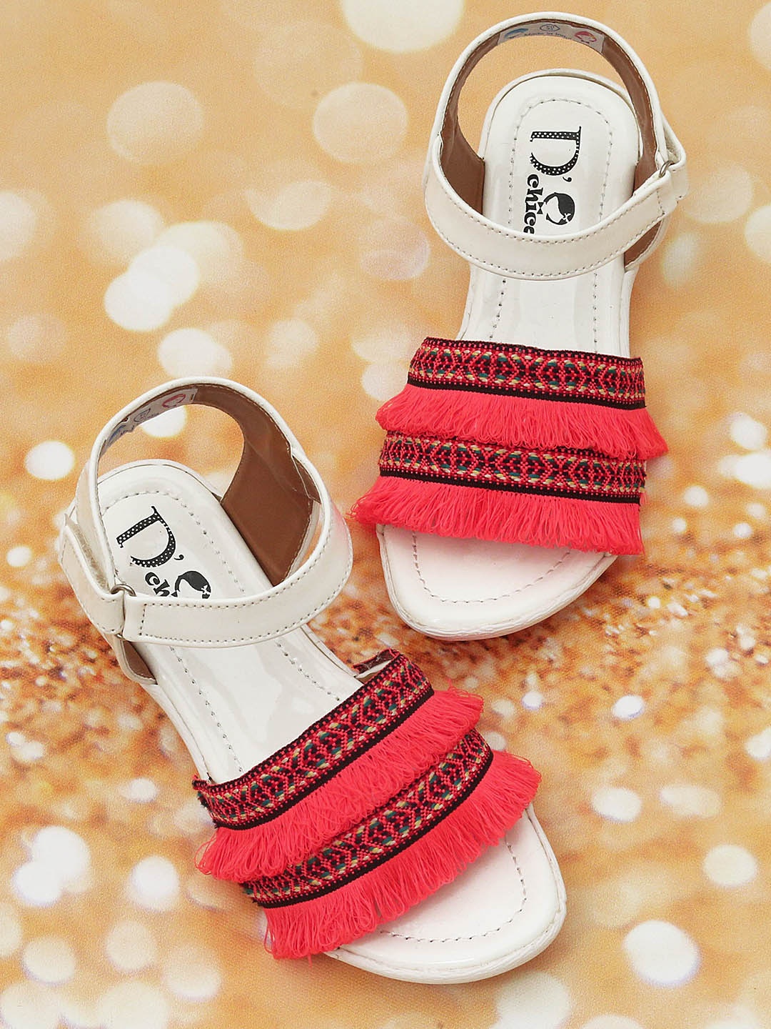 

DChica Girls White & Pink Lace Trimmed Open Toe Flats