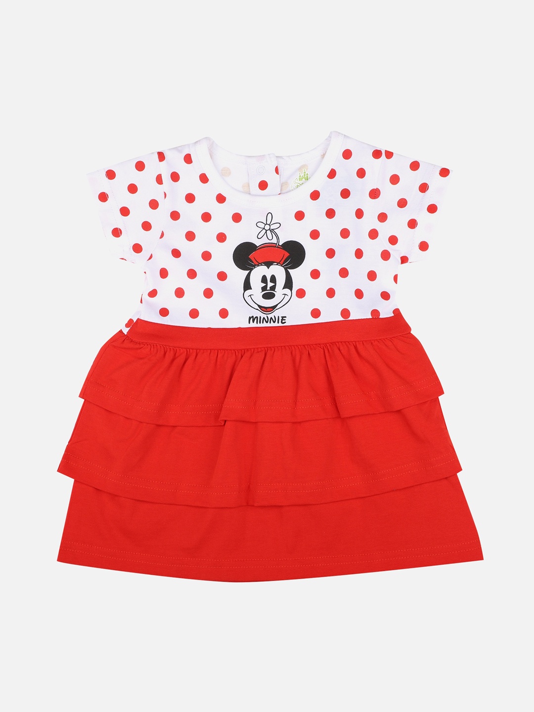 

Bodycare First Girls White and Red Minnie and Polka Printed Fit and Flare Dress